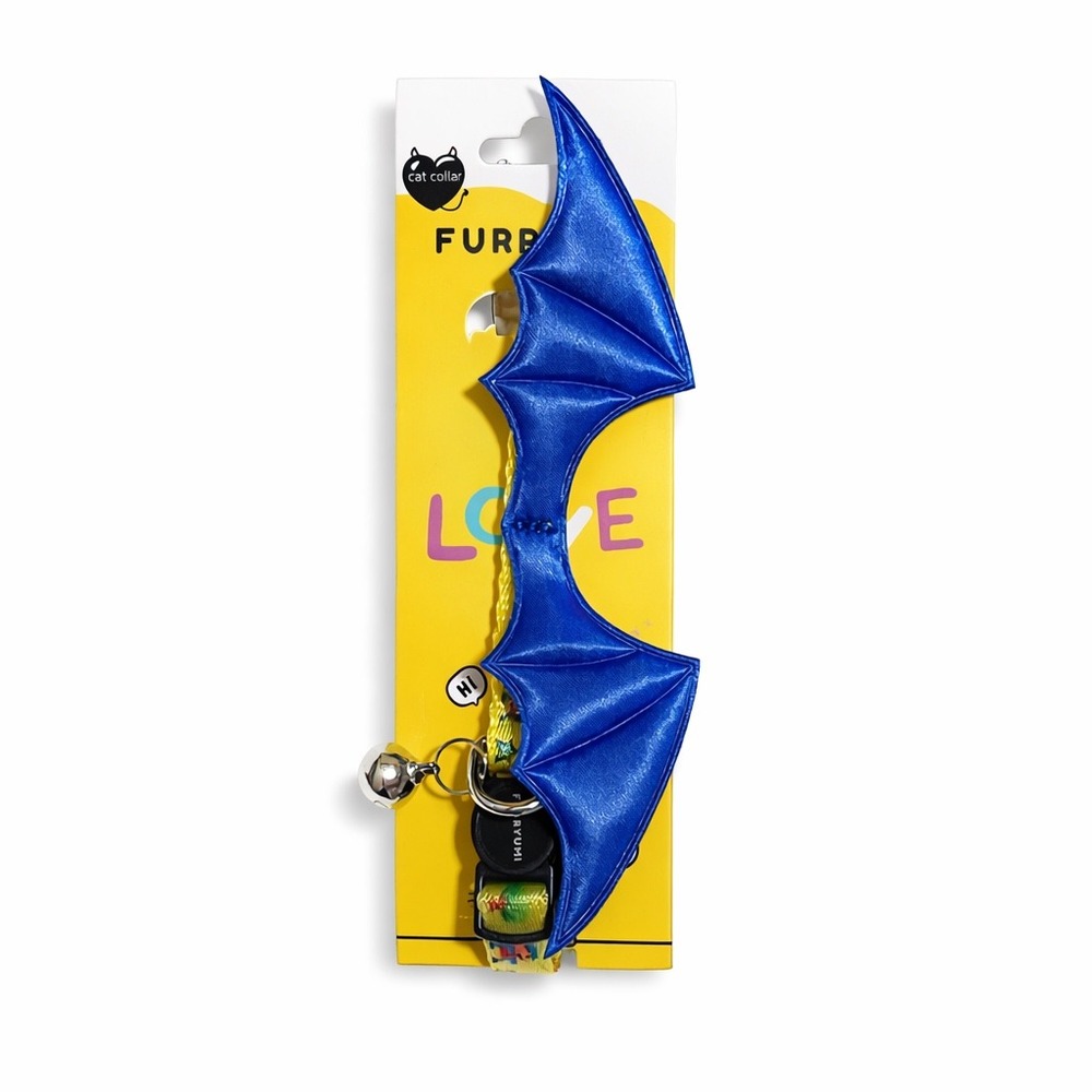 Furryumi‎ Yellow Video Game Cat Collar Blue Bat Wings Breakaway Bell Adjustable